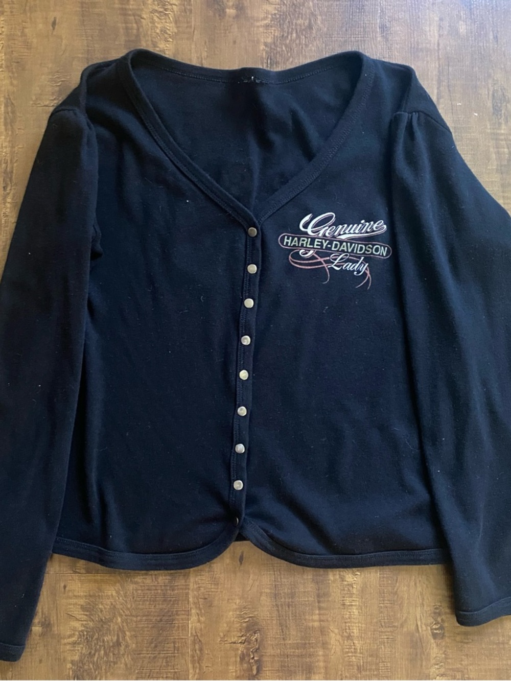 Harley-Davidson Black Snap-Front Lady Cardigan with Chest Script